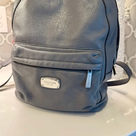 Michael Kors Gray Pebbled Leather Mini Backpack Purse Silver Hardware - Picture 2 of 12